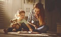 Happy family mother and daughter read a book in evening Royalty Free Stock Photo