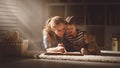 Happy family mother and daughter read a book in evening Royalty Free Stock Photo