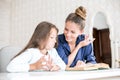 Happy family mother and daughter read a book in the evening at home. the concept of family comfort and family relations Royalty Free Stock Photo