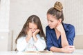 Happy family mother and daughter read a book in the evening at home. the concept of family comfort and family relations Royalty Free Stock Photo