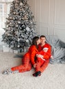 happy family mother father and baby at christmas tree at home Royalty Free Stock Photo