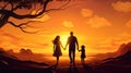 Happy family: mother father and child daughter on nature on sunset Royalty Free Stock Photo