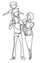 Happy family: mother father and child daughter and son. Continuous line drawing. Vector monochrome, drawing by lines Royalty Free Stock Photo