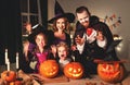 Happy family mother father and children in costumes and makeup on  Halloween Royalty Free Stock Photo