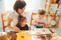 happy family mother father and children in costumes and makeup on a celebration of Halloween Happy Halloween concept Royalty Free Stock Photo