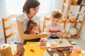 happy family mother father and children in costumes and makeup on a celebration of Halloween Happy Halloween concept Royalty Free Stock Photo