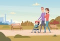 Happy family. Mother and father with children love family couple outdoor playing with kids boys and girls vector
