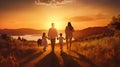 Happy family: mother, father, children son and daughter on nature on sunset Royalty Free Stock Photo