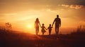 Happy family: mother, father, children son and daughter on nature on sunset Royalty Free Stock Photo