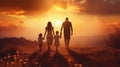 Happy family: mother, father, children son and daughter on nature on sunset Royalty Free Stock Photo