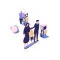 Happy family mother father daughter son holding hands and hugging flat style isometric illustration vector design Royalty Free Stock Photo