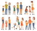 Happy Family with Mother, Father and Kids Spending Time Walking Together Big Vector Set Royalty Free Stock Photo