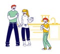 Happy Family of Mother, Father and Preteen Boy Holding Glasses on Kitchen. Healthy Habit and Lifestyle Concept