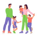 Large family of mother, father and three kids, flat vector illustration isolated Royalty Free Stock Photo