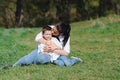 Happy family! Mother with son child playing having fun together on the grass in sunny summer day, life moment Royalty Free Stock Photo