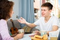 Mother and son enjoying conversation Royalty Free Stock Photo