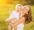 Happy family on nature mother and baby daughter Royalty Free Stock Photo