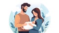 Happy family with newborn baby. Young parents and newborn son in hands. Mother, father holding infant together with love. Royalty Free Stock Photo