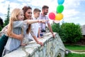 Happy family observing the surroundings from the side of the bridge Royalty Free Stock Photo