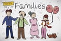 Happy Family with Older Parents and Dog Celebrating Day of Families, Vector Illustration