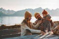 Happy family outdoor mother and father with baby Royalty Free Stock Photo