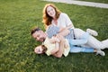 happy family outdoor near new house