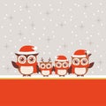 Christmas card with family of owls Royalty Free Stock Photo