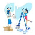 Happy Family Painting Walls Together Illustration Royalty Free Stock Photo