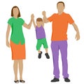 Happy family, parent with child. Father and mother raise their son by the hands. Vector