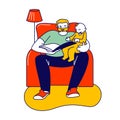 Happy Family of Parent with Kid Spending Time at Home Together. Single Father Reading Book to Son Sitting on Sofa Royalty Free Stock Photo