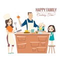 Happy family with parents and children cooking in kitchen