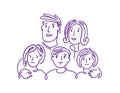 Happy family. Parents with children doodle. Cute cartoon drawn in linear style vector illustration Royalty Free Stock Photo