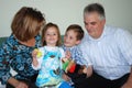 Family playing with hand puppets Royalty Free Stock Photo