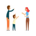 Happy family, parents and their son looking and pointing at something vector Illustration Royalty Free Stock Photo