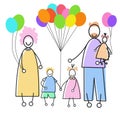 Happy Family Parents Three Children Holding Balloons Holiday Concept