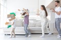 Family playing dinosaurs at home Royalty Free Stock Photo