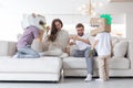 Family playing dinosaurs at home Royalty Free Stock Photo