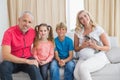 Happy family with pet bunny Royalty Free Stock Photo