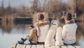 Happy family with Pets near the lake Royalty Free Stock Photo