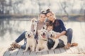 Happy family with Pets near the lake Royalty Free Stock Photo