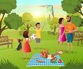 Happy Family Picnic in City Park Cartoon Vector