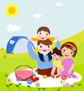 Happy family on a picnic. Dad, mom, son and daughter are resting in nature. Vector illustration in a flat style Royalty Free Stock Photo