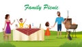 Happy Family Picnic on Green Loan Cartoon Vector Royalty Free Stock Photo