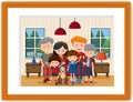 Happy family picture cartoon in a frame