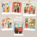 Happy family pictures with different generations vector set. Photo familys memories