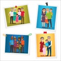 Happy Family Pinned Portraits Flat Vectors Set