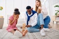 Happy family play game in living room Royalty Free Stock Photo