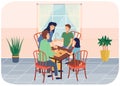 Happy family playing at home together. Puzzle table game, entertainment for parents and children. Royalty Free Stock Photo