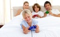 Happy family playing video game Royalty Free Stock Photo