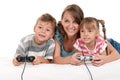 Happy family playing a video game Royalty Free Stock Photo